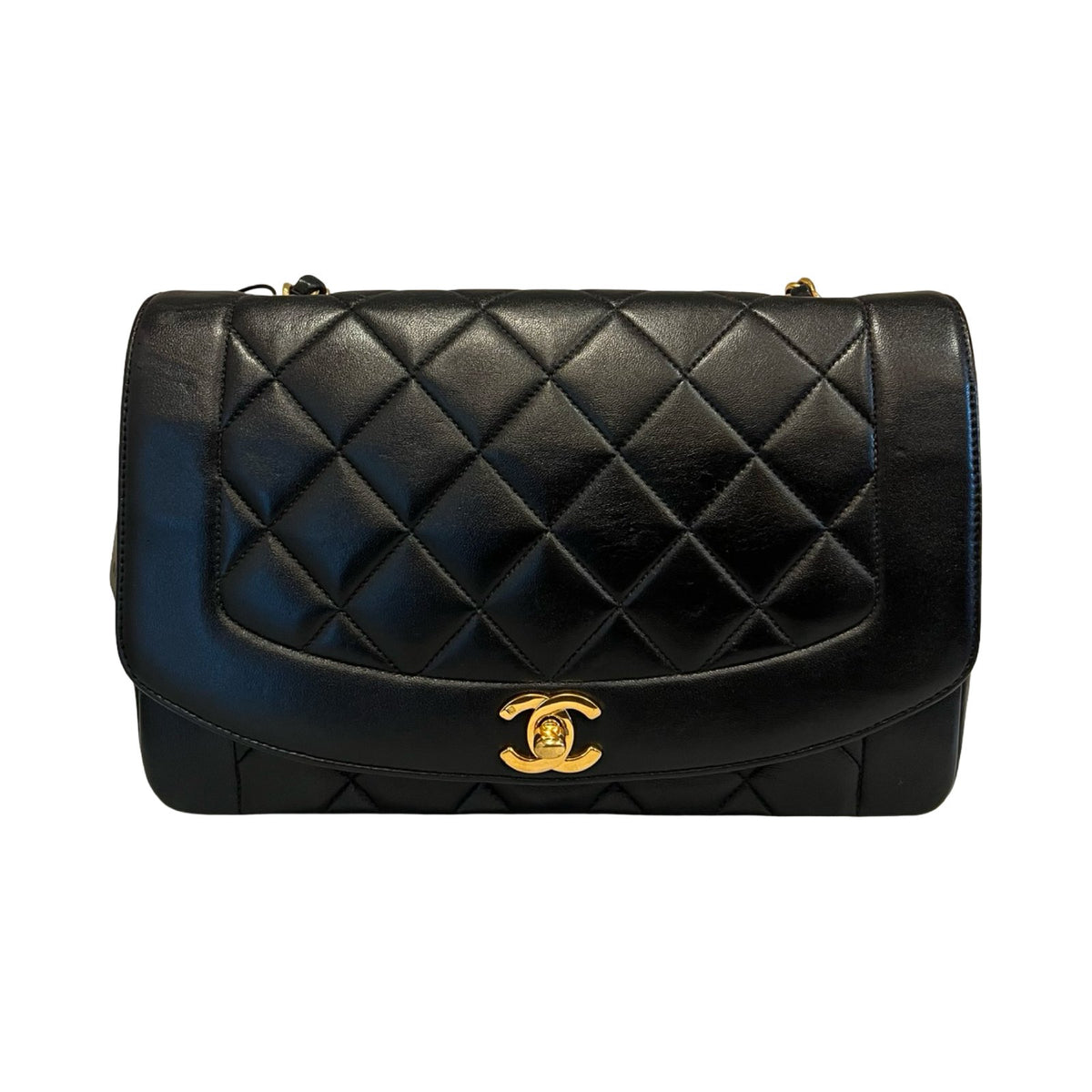 CHANEL Lambskin Diana Flap Bag Shoulder Bag Black Gold Hardware Ch2276