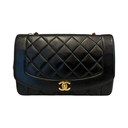 CHANEL Lambskin Diana Flap Bag Shoulder Bag Black Gold Hardware Ch2276