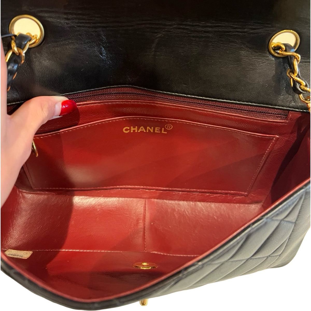 CHANEL Lambskin Diana Flap Bag Shoulder Bag Black Gold Hardware Ch2276