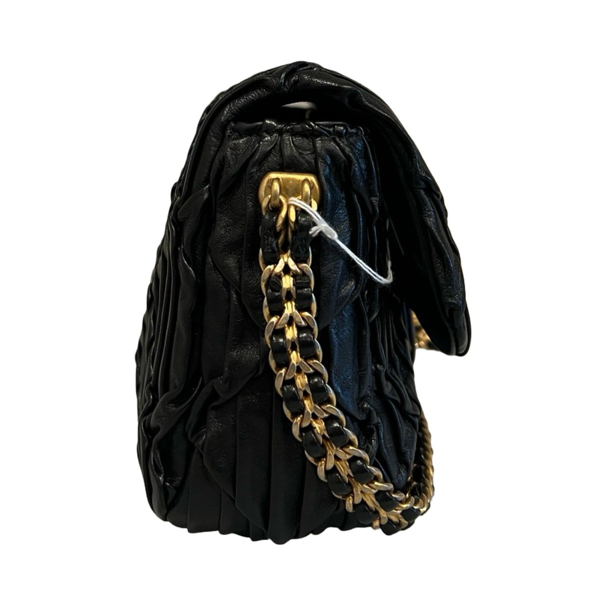 CHANEL Lambskin Pleated Flap Bag Shoulder Bag Black Gold Hardware Ch2284