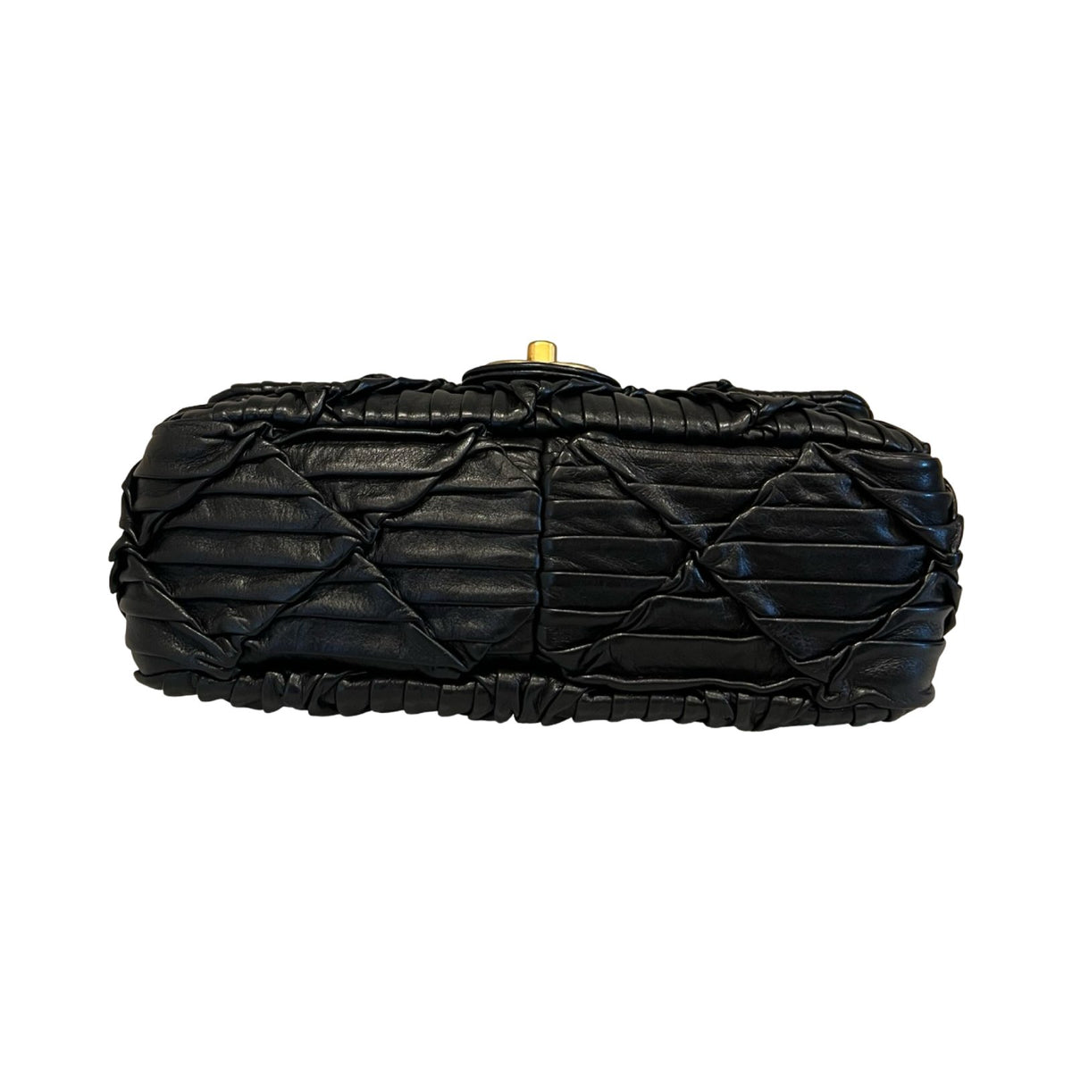 CHANEL Lambskin Pleated Flap Bag Shoulder Bag Black Gold Hardware Ch2284