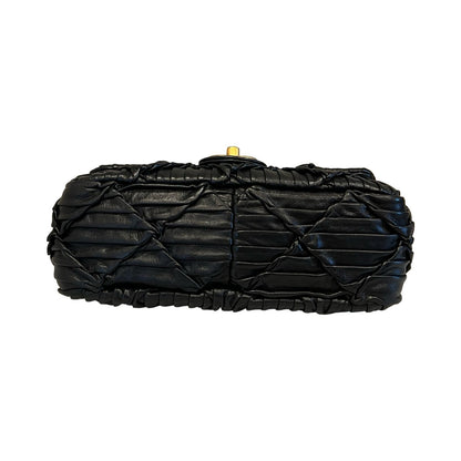 CHANEL Lambskin Pleated Flap Bag Shoulder Bag Black Gold Hardware Ch2284