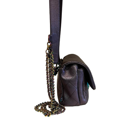 CHANEL Caviar Leather Classic Flap Shoulder Bag Iridescent Metallic Purple Iridescent Hardware Ch2291