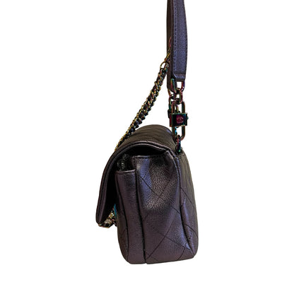 CHANEL Caviar Leather Classic Flap Shoulder Bag Iridescent Metallic Purple Iridescent Hardware Ch2291