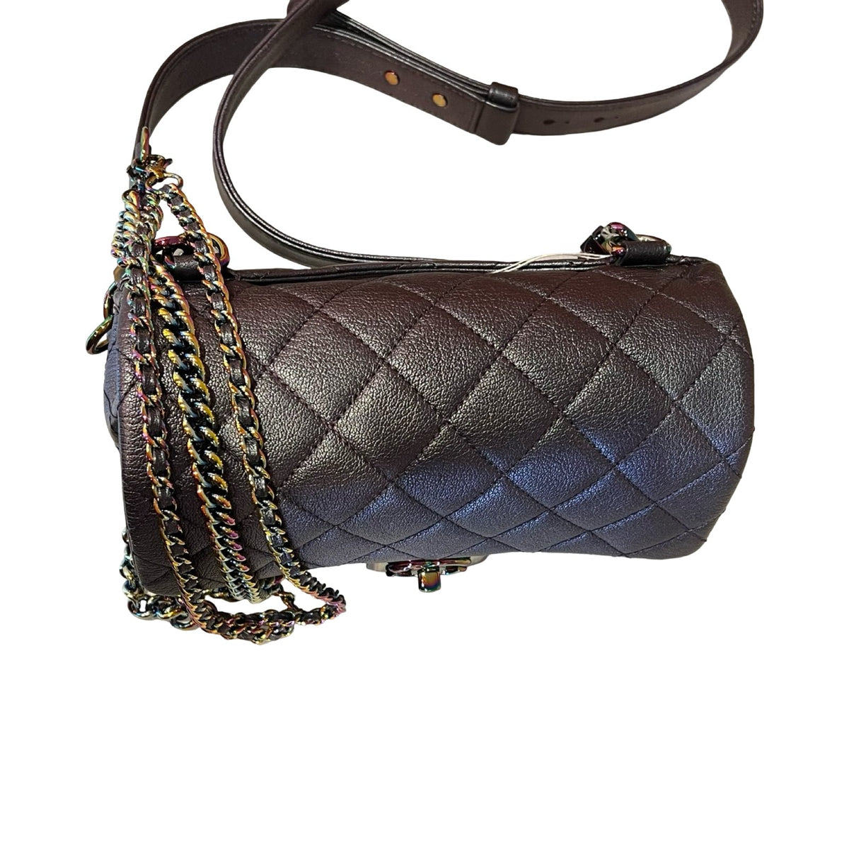 CHANEL Caviar Leather Classic Flap Shoulder Bag Iridescent Metallic Purple Iridescent Hardware Ch2291
