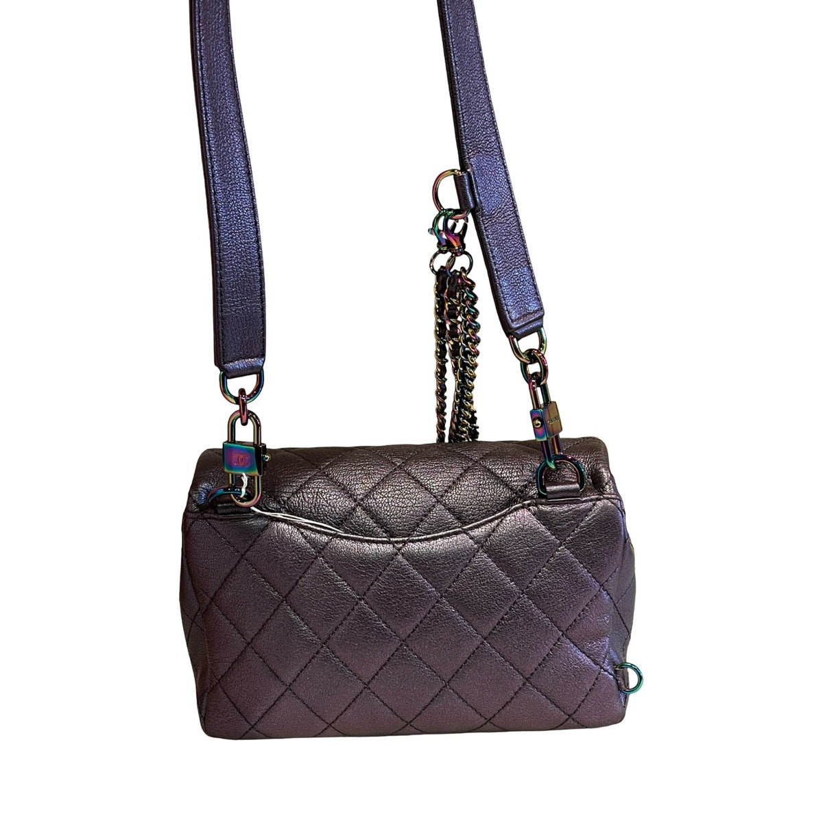 CHANEL Caviar Leather Classic Flap Shoulder Bag Iridescent Metallic Purple Iridescent Hardware Ch2291
