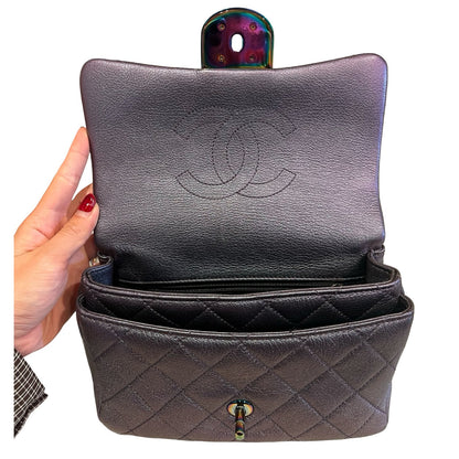 CHANEL Caviar Leather Classic Flap Shoulder Bag Iridescent Metallic Purple Iridescent Hardware Ch2291