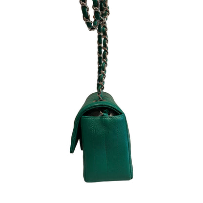 CHANEL Caviar Classic Flap Shoulder Bag Green Silver Hardware Ch2292