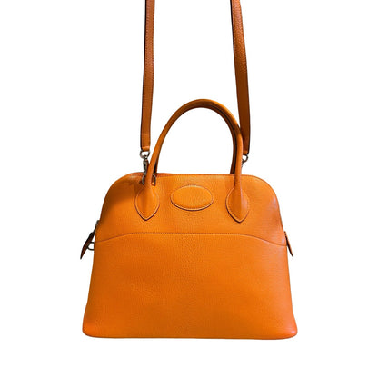 HERMÈS Clemence Bolide Handbag Orange Silver Hardware He487