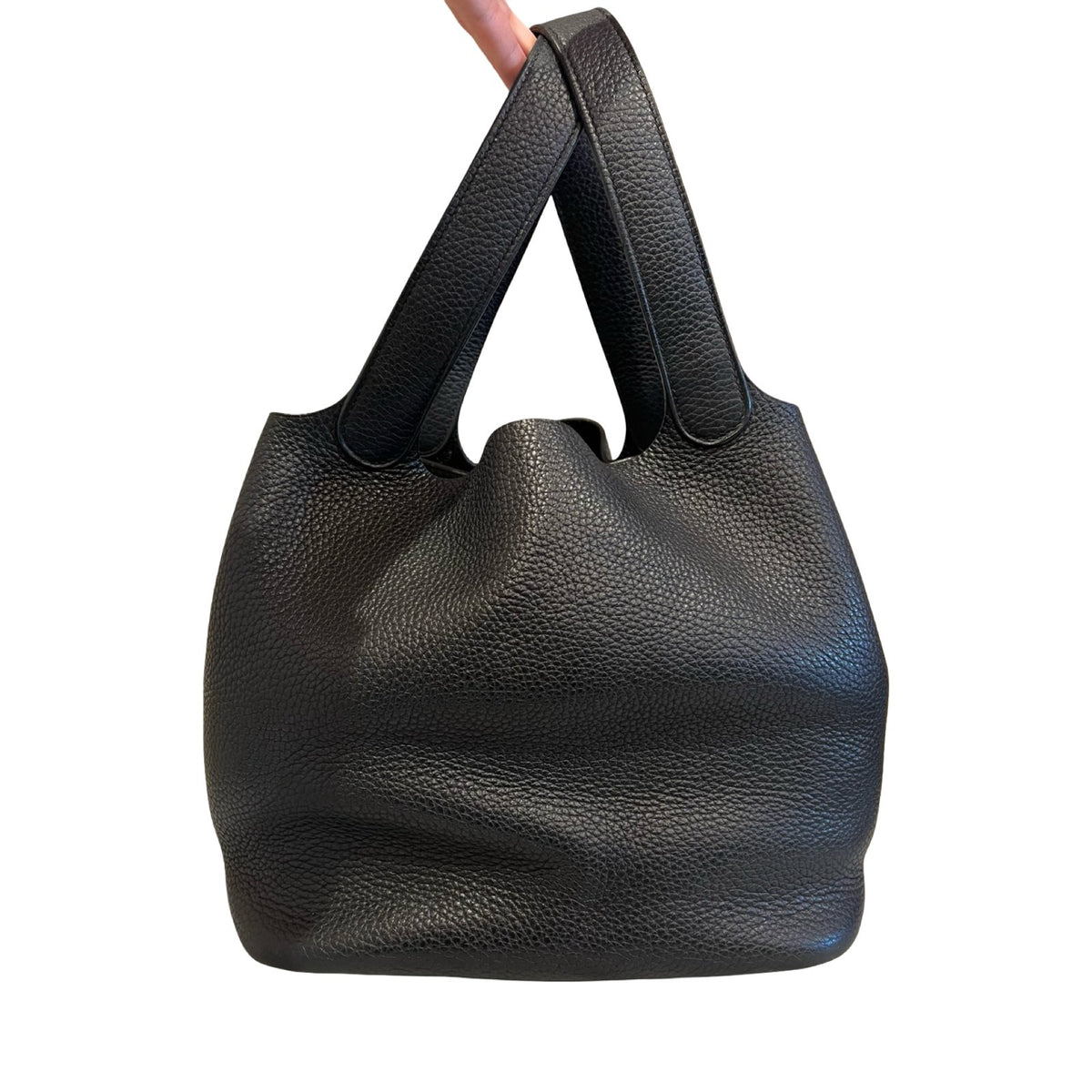 HERMÈS Clemence Picotin Lock Bucket Bag Black Silver Hardware He491