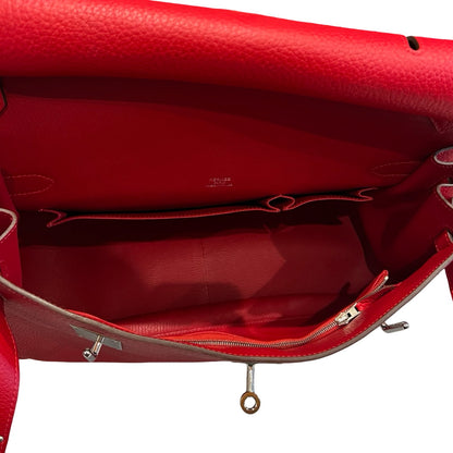 HERMES Togo Kellylak Shoulder Bag Red Palladium Hardware He493