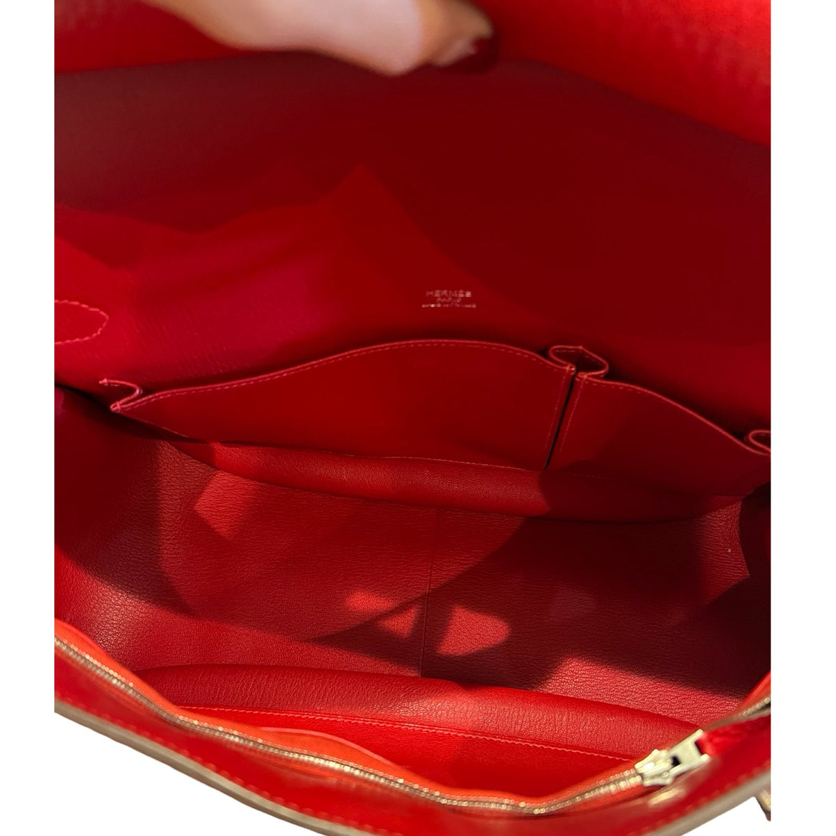 HERMES Togo Kellylak Shoulder Bag Red Palladium Hardware He493