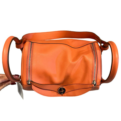 HERMES Clemence Lindy Handbag Orange Silver Hardware He494