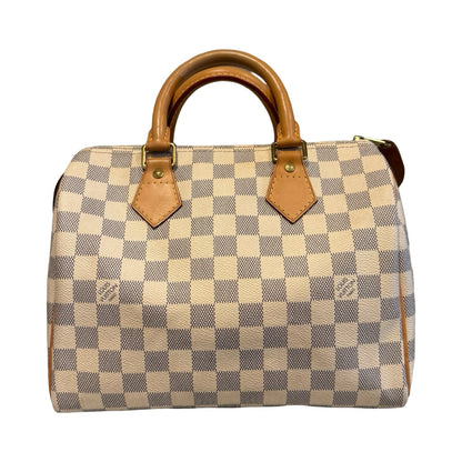 Louis Vuitton Damier Azur Speedy 25 Handbag White, Beige Gold Hardware Lo2383
