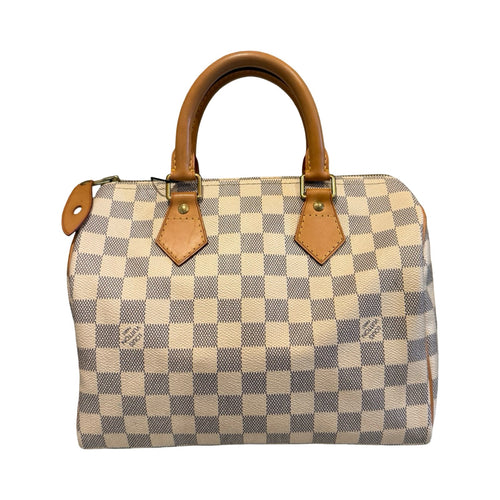 Louis Vuitton Damier Azur Speedy 25 Handbag White, Beige Gold Hardware Lo2383
