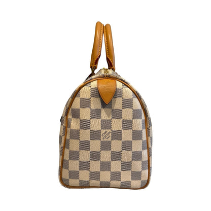 Louis Vuitton Damier Azur Speedy 25 Handbag White, Beige Gold Hardware Lo2383