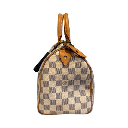 Louis Vuitton Damier Azur Speedy 25 Handbag White, Beige Gold Hardware Lo2383