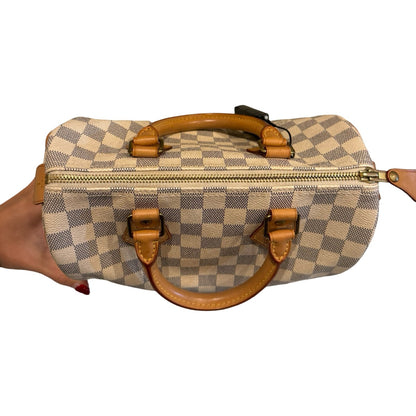 Louis Vuitton Damier Azur Speedy 25 Handbag White, Beige Gold Hardware Lo2383