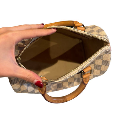 Louis Vuitton Damier Azur Speedy 25 Handbag White, Beige Gold Hardware Lo2383