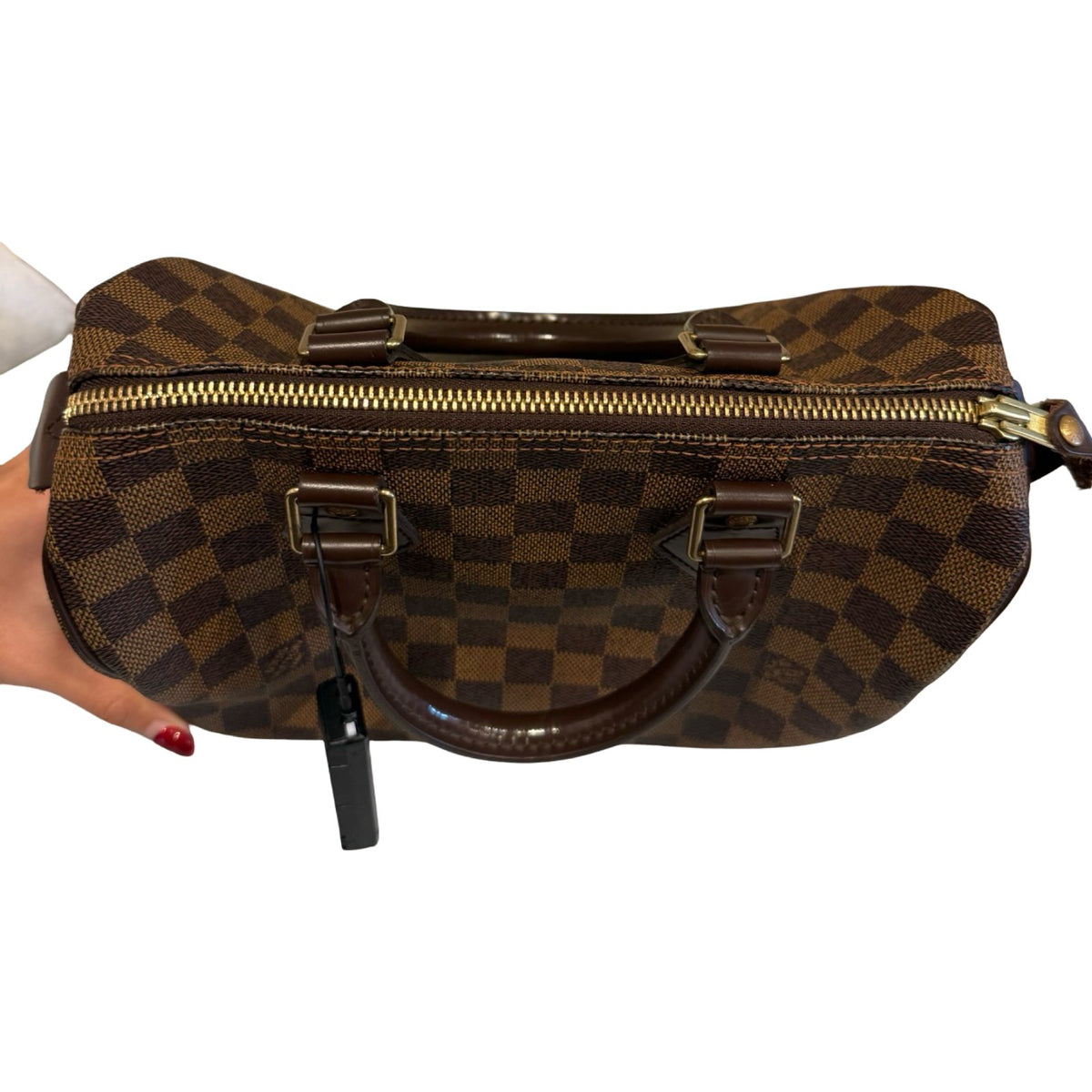 Louis Vuitton Damier Ebene Speedy 25 Handbag Brown Gold Hardware Lo2384