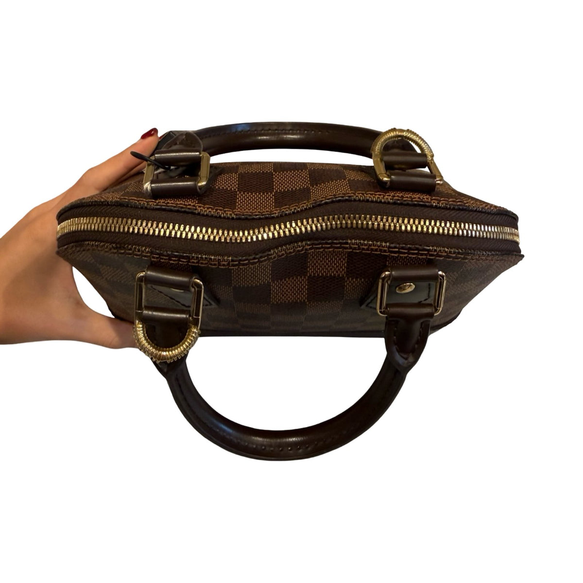 Louis Vuitton Damier Ebene Alma BB Handbag Brown Gold Hardware Lo2385