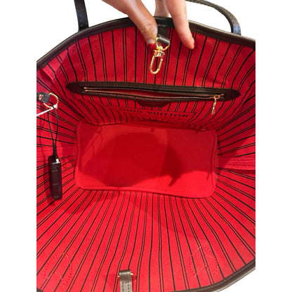 Louis Vuitton Damier Ebene Neverfull Tote Brown, Red Gold Hardware Lo2386