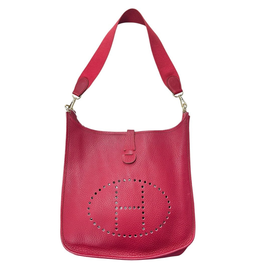 HERMES Clemence Evelyne III PM Shoulder Bag Red Gold Hardware HE470