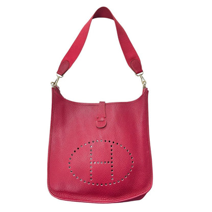 HERMES Clemence Evelyne III PM Shoulder Bag Red Gold Hardware HE470