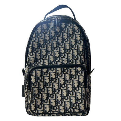 CHRISTIAN DIOR Oblique Canvas Rider Sling Backpack Sling Bag Blue, Beige, Black Silver Hardware Ch2207