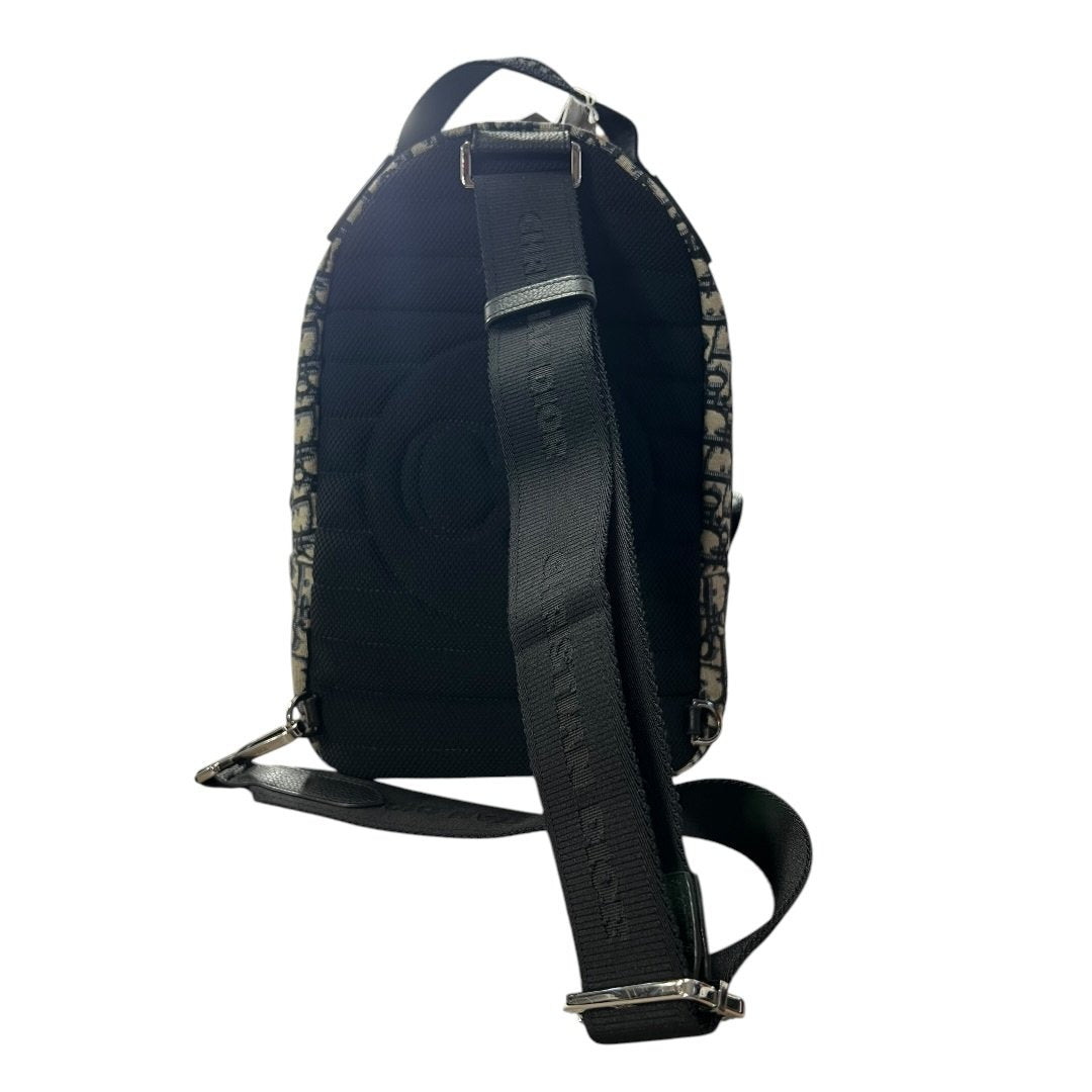 CHRISTIAN DIOR Oblique Canvas Rider Sling Backpack Sling Bag Blue, Beige, Black Silver Hardware Ch2207