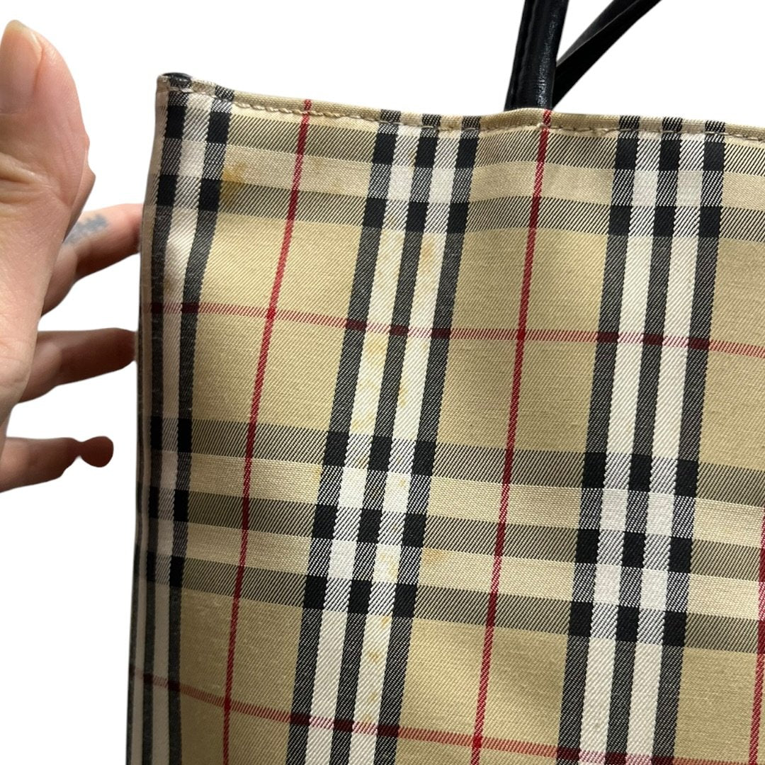 BURBERRY Nova Check Nova Check Tote Bag Tote Beige, Black, Red, White Silver Hardware BU990