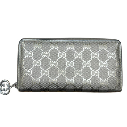 GUCCI GG Monogram Canvas GG Monogram Zip Around Wallet Wallet Metallic Grey Silver Hardware GU558
