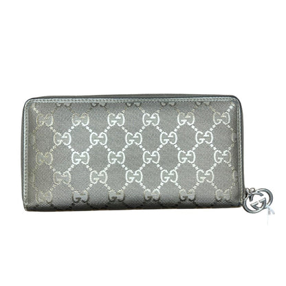 GUCCI GG Monogram Canvas GG Monogram Zip Around Wallet Wallet Metallic Grey Silver Hardware GU558