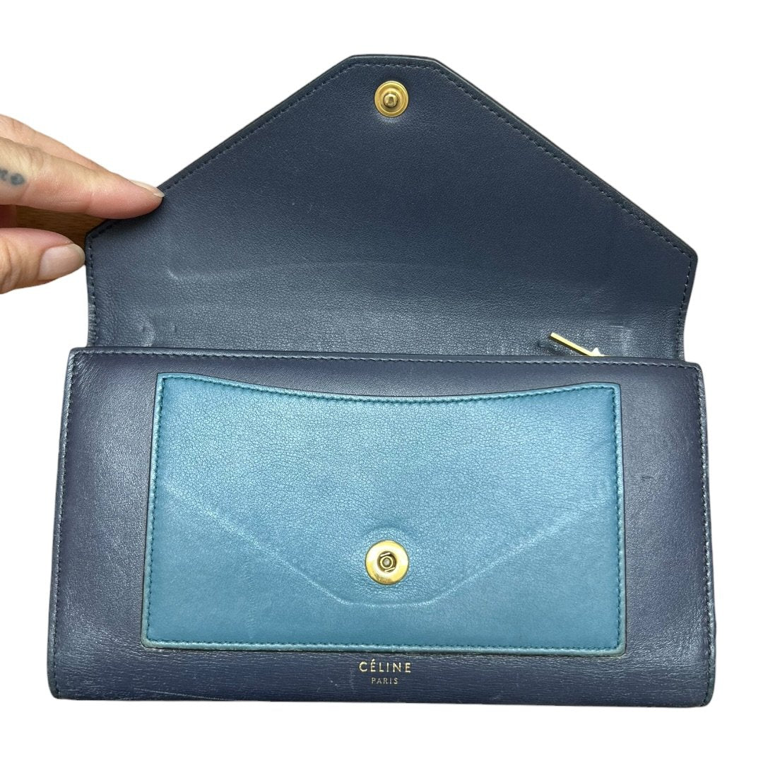 CELINE Leather Large Multifunction Wallet Wallet Tri-color (Dark Blue, Medium Blue, Light Blue) Gold Hardware ce254