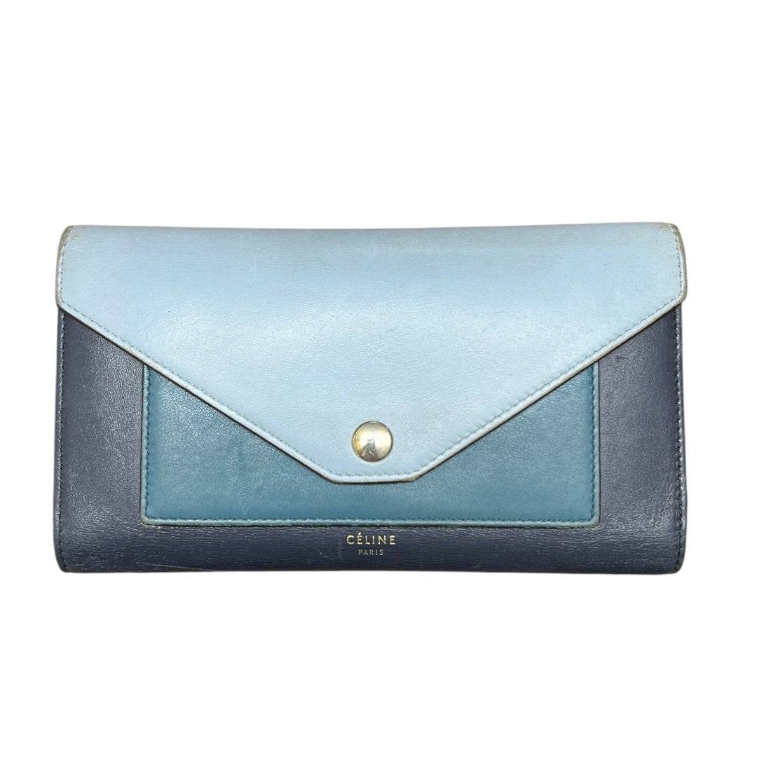 CELINE Leather Large Multifunction Wallet Wallet Tri-color (Dark Blue, Medium Blue, Light Blue) Gold Hardware ce254