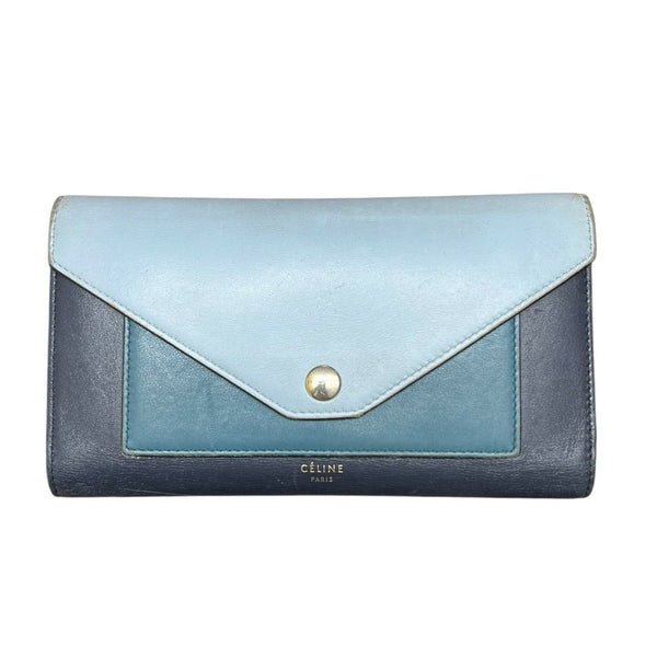 CELINE Leather Large Multifunction Wallet Wallet Tri-color (Dark Blue, Medium Blue, Light Blue) Gold Hardware ce254