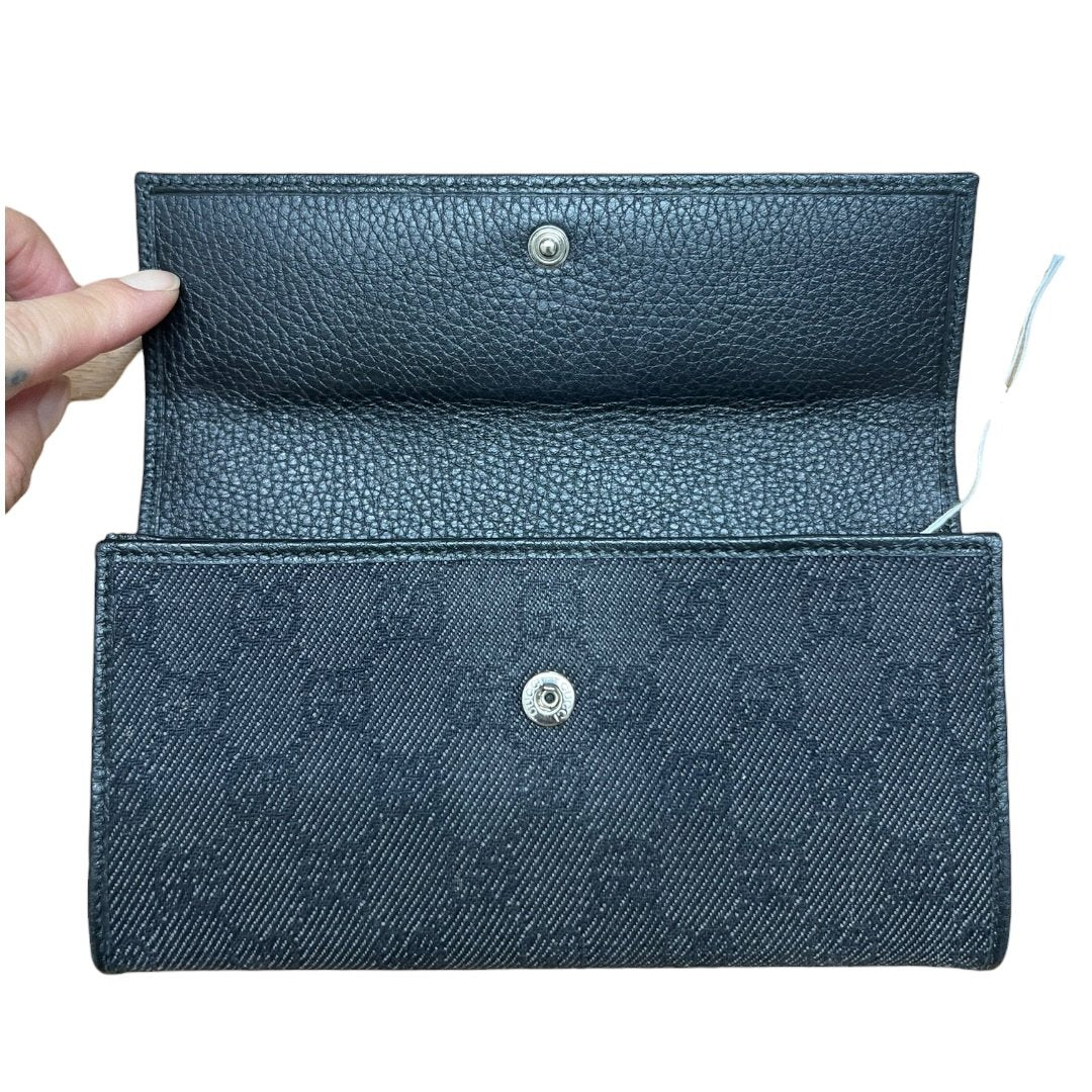 GUCCI GG Denim GG Denim Long Wallet Wallet Black Silver Hardware GU687