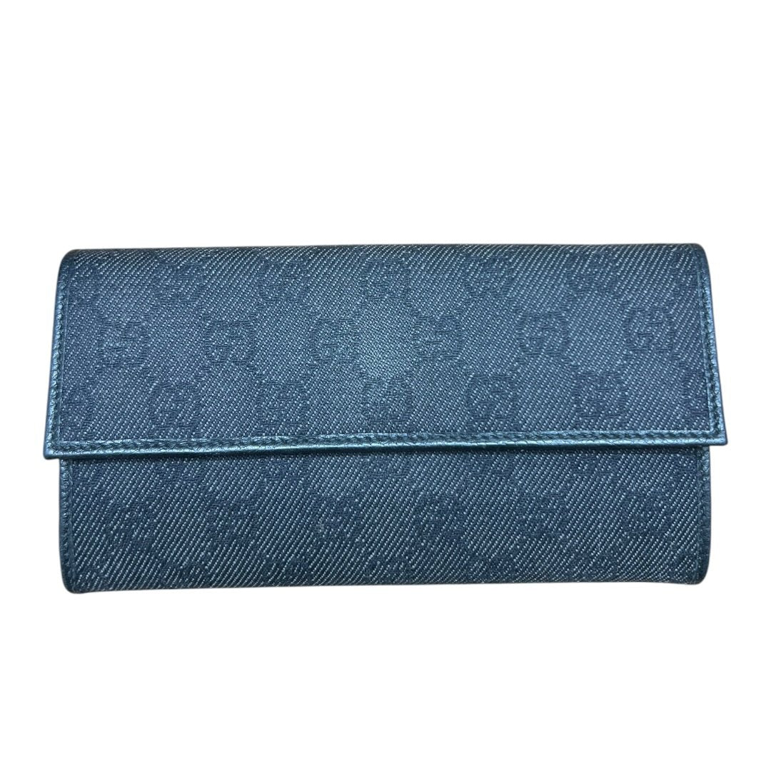 GUCCI GG Denim GG Denim Long Wallet Wallet Black Silver Hardware GU687