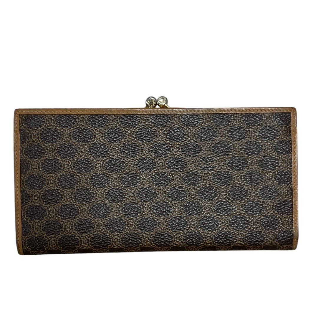 CELINE Macadam Canvas, Leather Macadam Triomphe Bi-fold Long Wallet Wallet Brown, Tan Gold Hardware Ce255