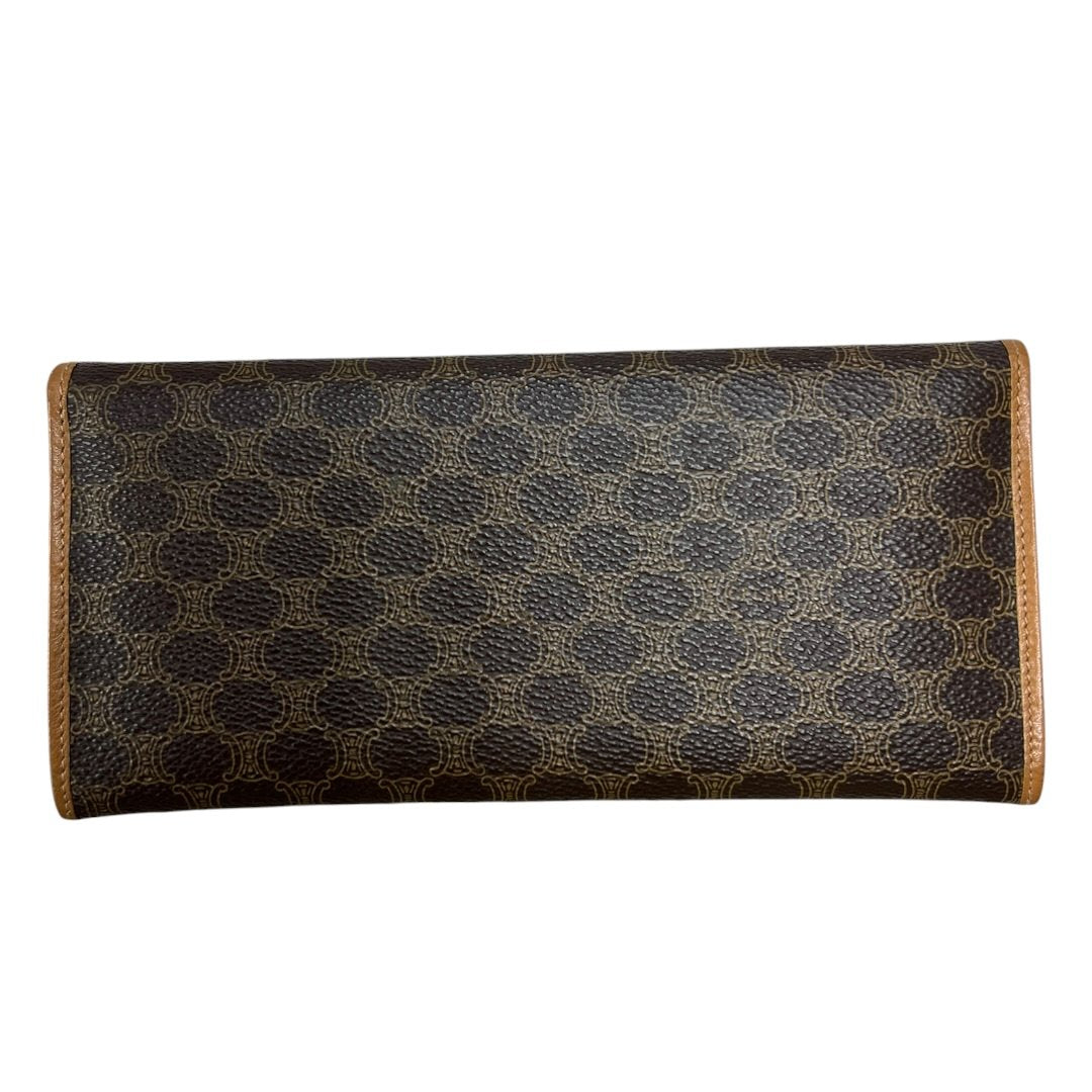 CELINE Macadam Canvas, Leather Macadam Tri-fold Long Wallet Wallet Brown, Tan Gold Hardware Ce253