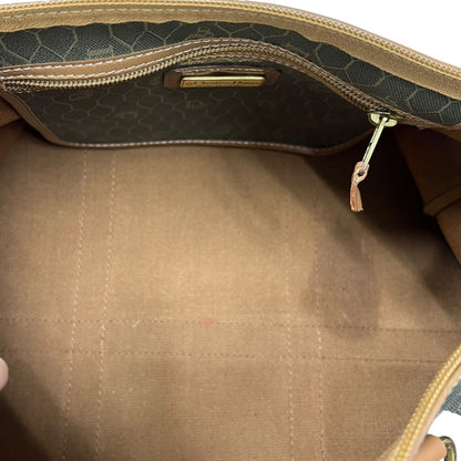 CHRISTIAN DIOR Honeycomb Canvas Boston Bag Handbag Dark Khaki / Brown Gold Hardware Ch2244