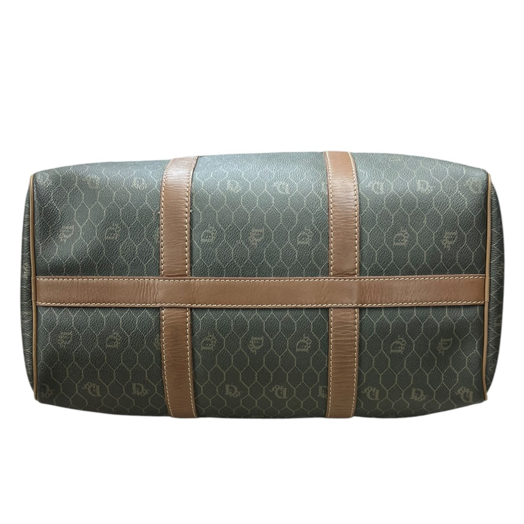 CHRISTIAN DIOR Honeycomb Canvas Boston Bag Handbag Dark Khaki / Brown Gold Hardware Ch2244