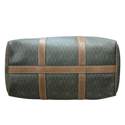 CHRISTIAN DIOR Honeycomb Canvas Boston Bag Handbag Dark Khaki / Brown Gold Hardware Ch2244