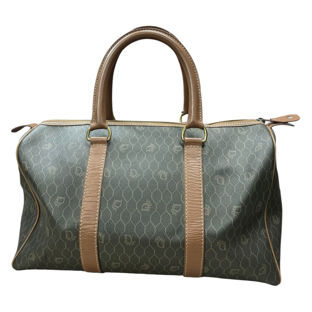 CHRISTIAN DIOR Honeycomb Canvas Boston Bag Handbag Dark Khaki / Brown Gold Hardware Ch2244