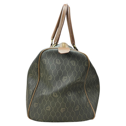 CHRISTIAN DIOR Honeycomb Canvas Boston Bag Handbag Dark Khaki / Brown Gold Hardware Ch2244