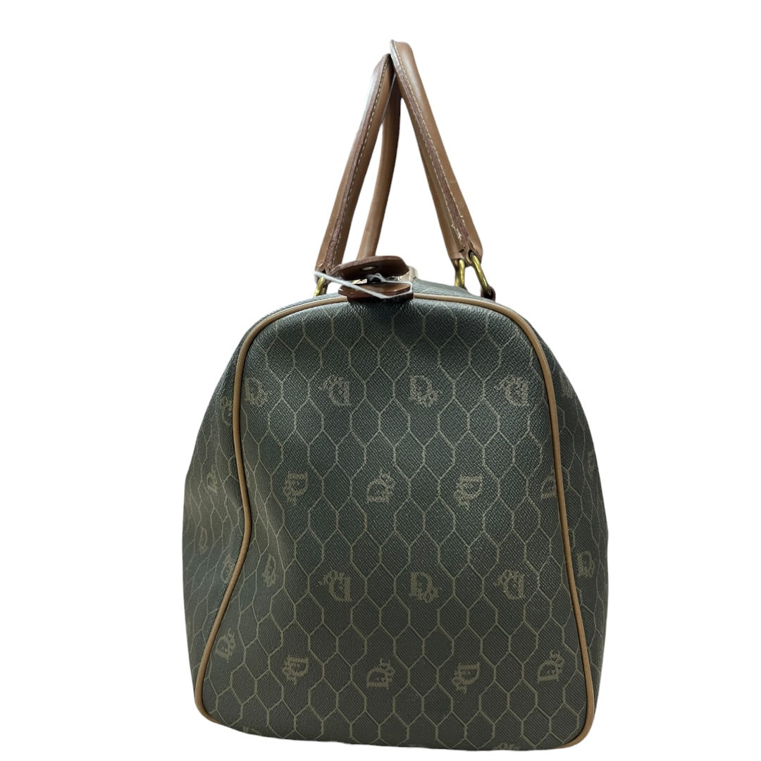 CHRISTIAN DIOR Honeycomb Canvas Boston Bag Handbag Dark Khaki / Brown Gold Hardware Ch2244