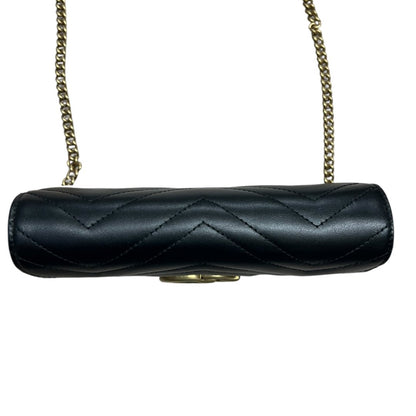 GUCCI Leather GG Marmont Matelassé Chain Wallet Wallet on Chain Black Gold Hardware Gu603