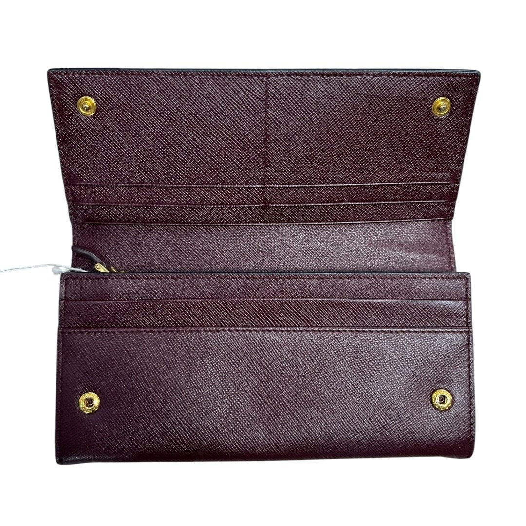 PRADA Saffiano Continental Wallet Wallet Maroon with Pink, Grey, and Black accents Gold Hardware PR174