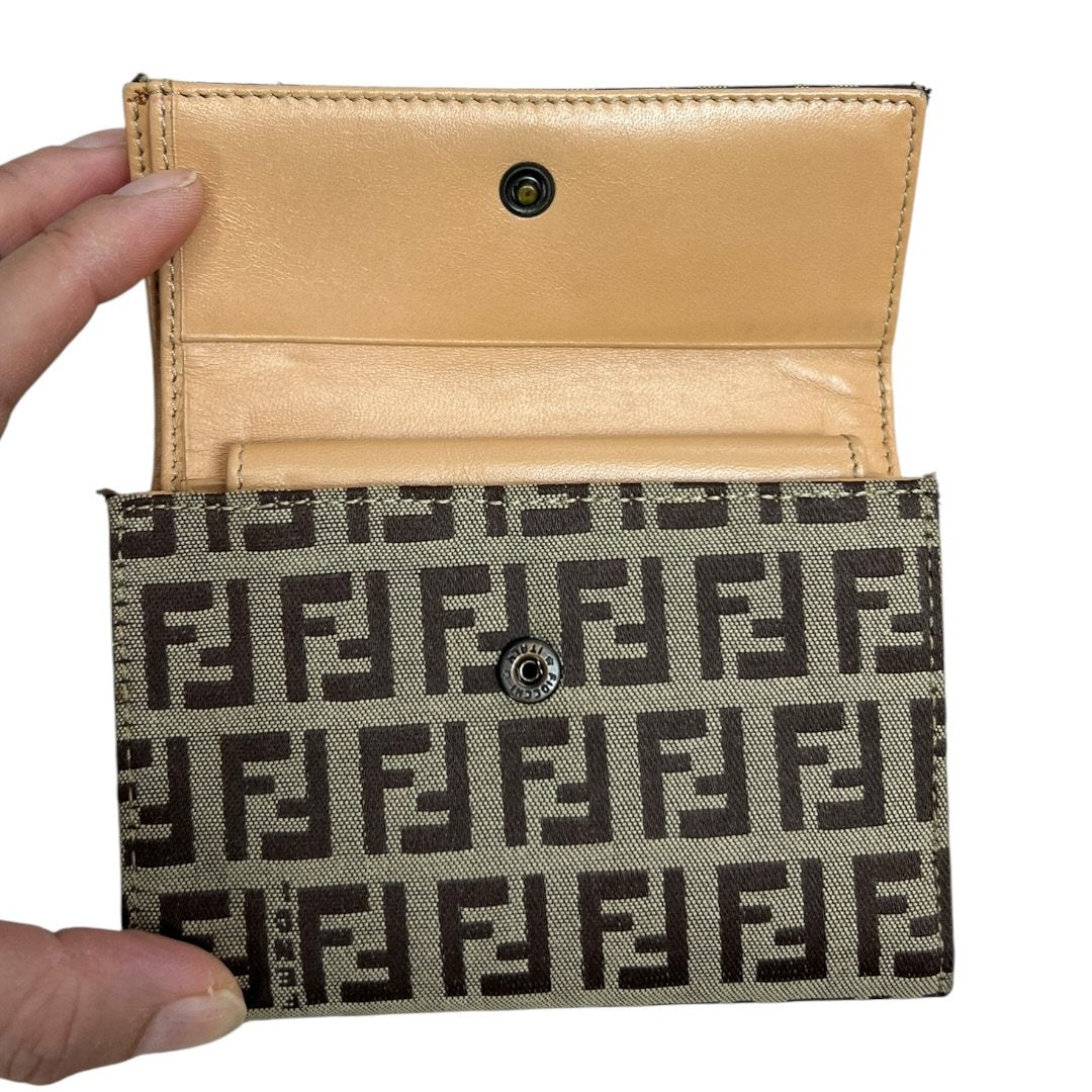 FENDI Zucca Canvas, Leather Zucca Trifold Wallet Wallet Brown, Beige Silver Hardware FE359