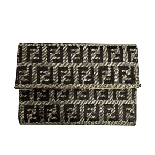 FENDI Zucca Canvas, Leather Zucca Trifold Wallet Wallet Brown, Beige Silver Hardware FE359